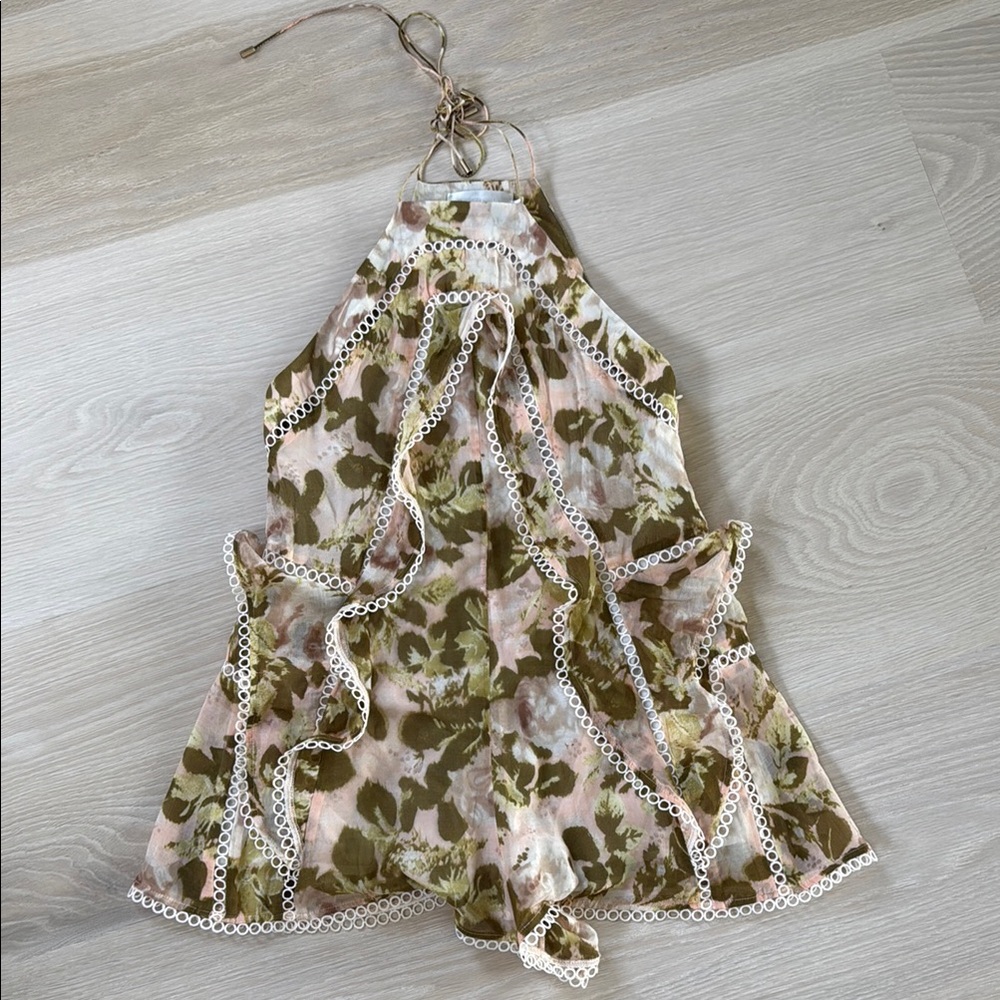 Zimmermann Olive and Pink Floral Romper